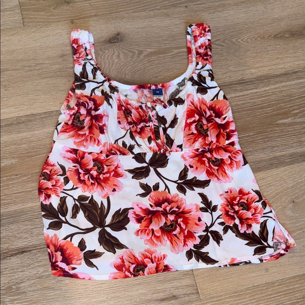 Old Navy Red and Brown Floral Tank Top
